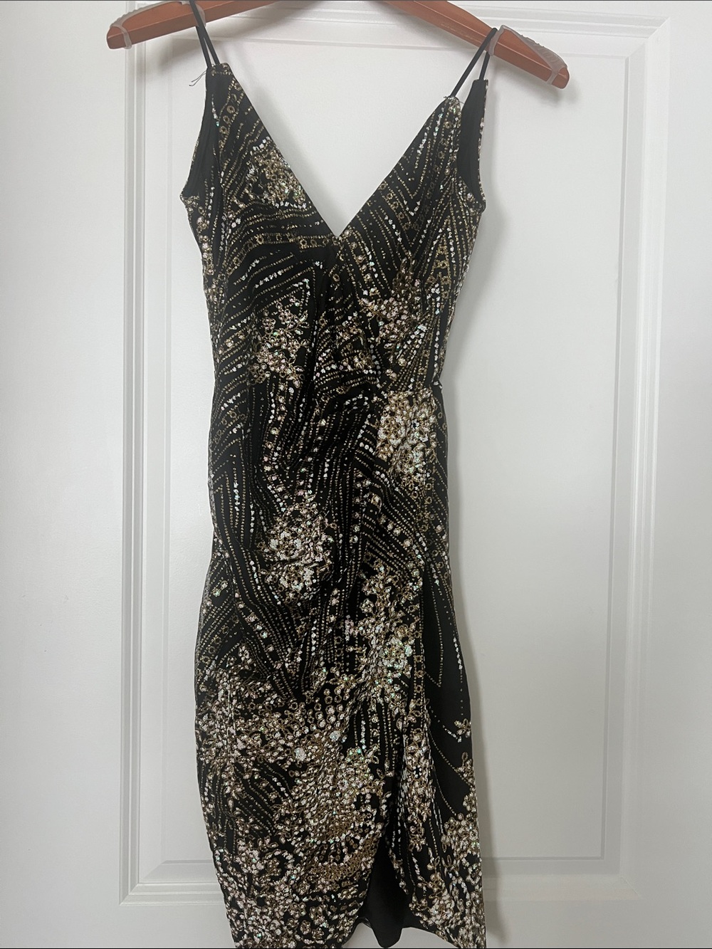 Hello Molly Black & Gold Sequin Midi Slip Dress